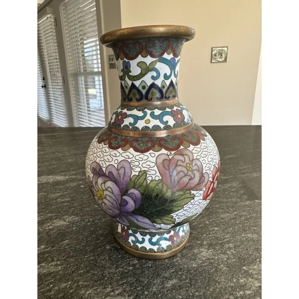 Chinese Cloisonné Vase 6” Height Porcelain Enamel Floral Butterfly Colorful
